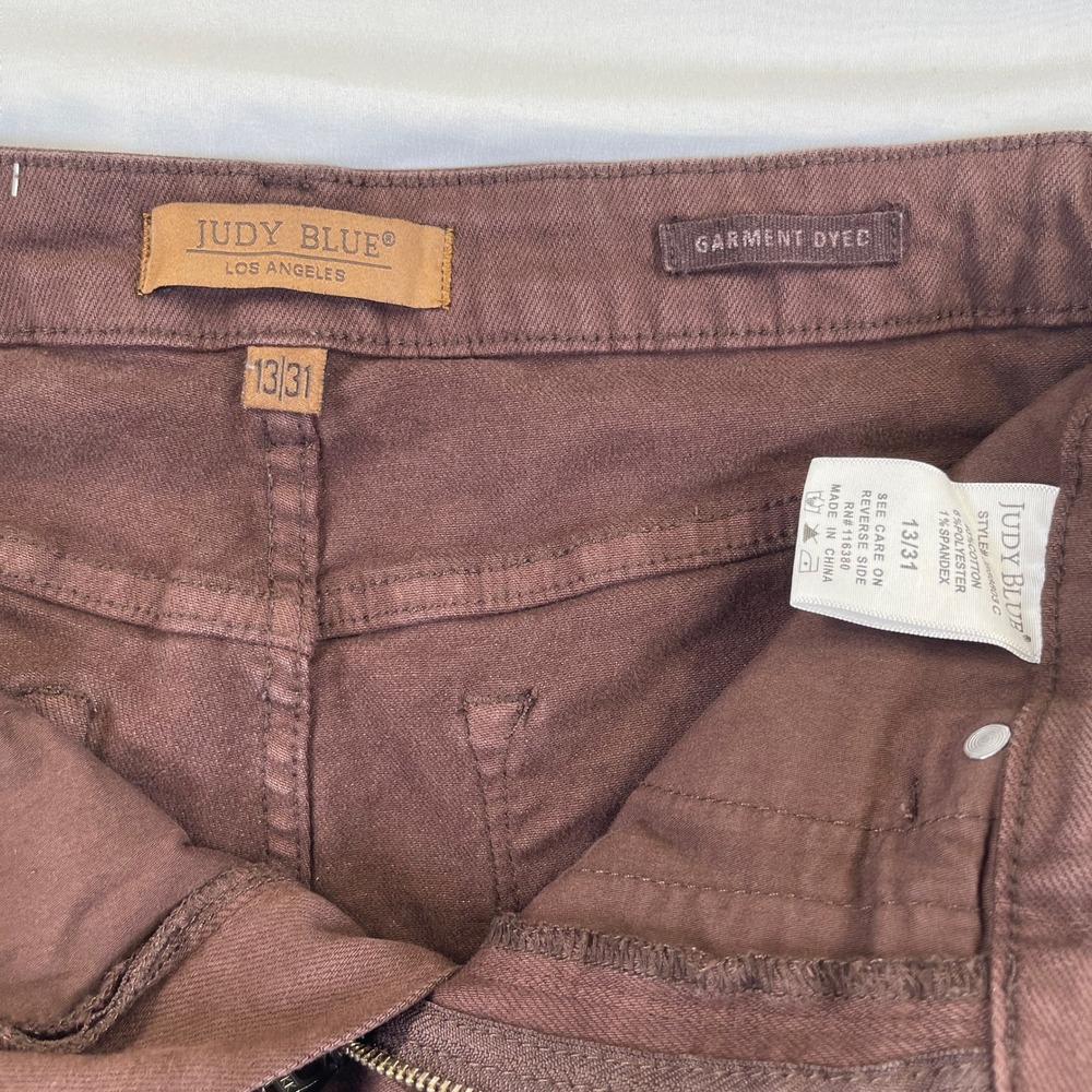 Judy Blue Garment Dyed Raw Hem Flare 13/31 Brown High Rise Stretch Jeans - Picture 8 of 12
